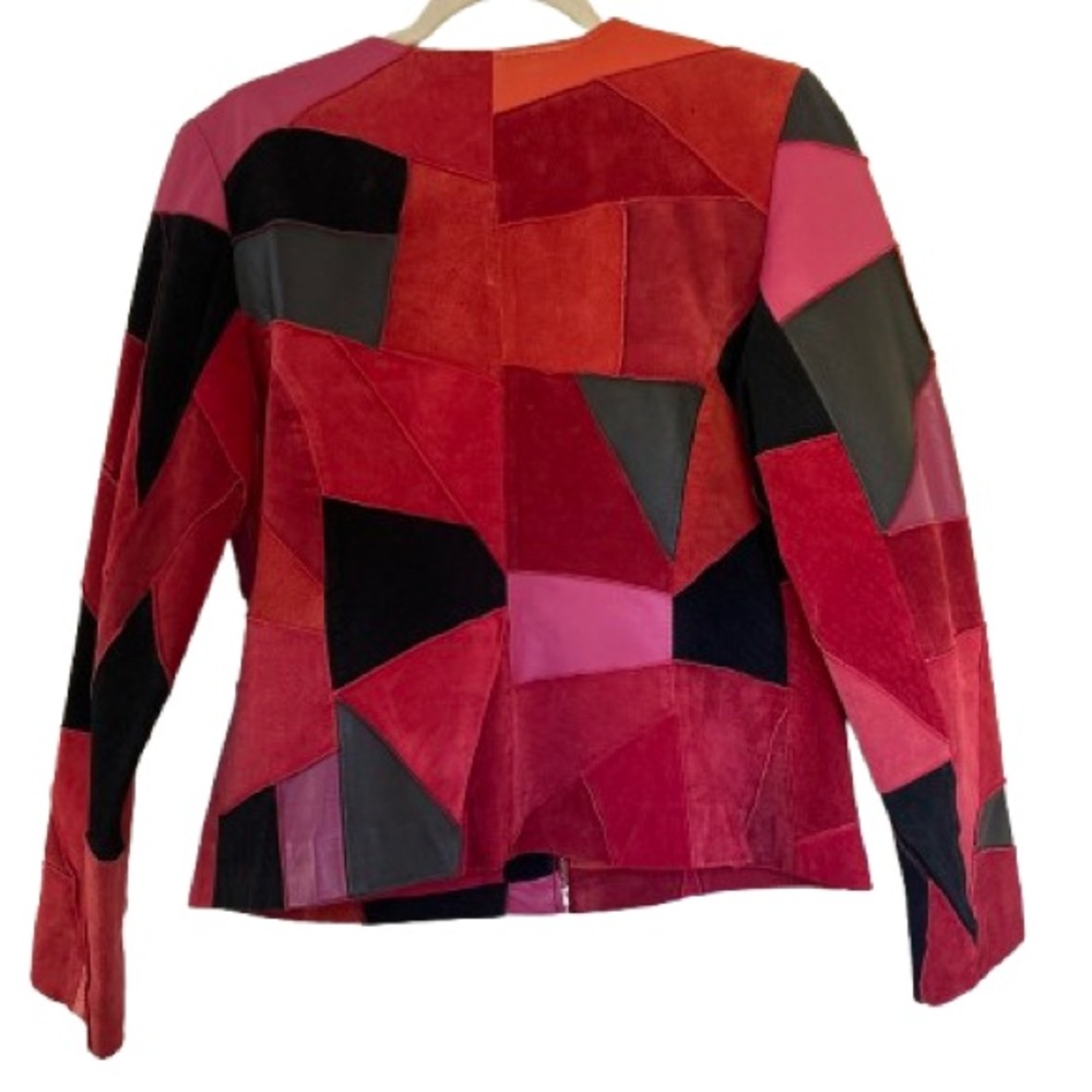 Vintage Leather Geometric Patchwork Jacket - image 2